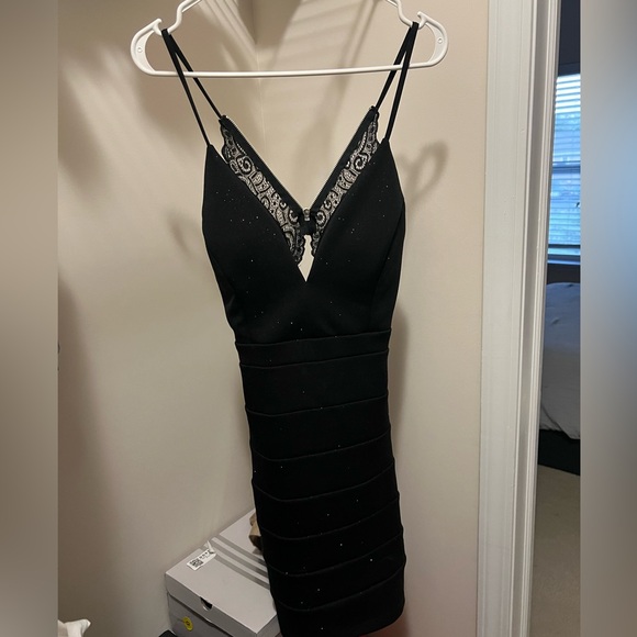 Emerald Sundae Dresses & Skirts - EMERALD SUNDAE Black Glitter Dress With Lace Open Back